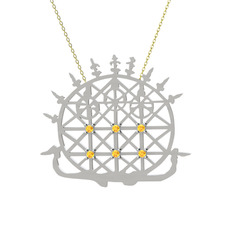Güneş Kursu Kolye - Sitrin 8 ayar beyaz altın kolye (40 cm altın rolo zincir) #ojkogu