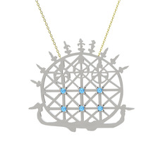 Güneş Kursu Kolye - Akuamarin 925 ayar gümüş kolye (40 cm altın rolo zincir) #ri2782