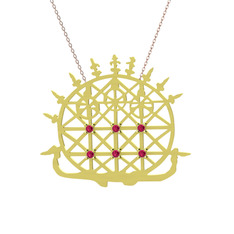 Güneş Kursu Kolye - Rodolit garnet 18 ayar altın kolye (40 cm rose altın rolo zincir) #zkcjh