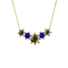 Aine Beştaş Kolye - Peridot ve lab safir 8 ayar rose altın kolye (40 cm altın rolo zincir) #1whzhsd