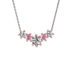 Aine Beştaş Kolye - Swarovski ve pembe kuvars 14 ayar rose altın kolye (40 cm gümüş rolo zincir) #w9ajrp