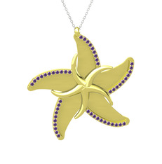 Naia Denizyıldızı Kolye - Ametist 14 ayar altın kolye (50 cm beyaz altın rolo zincir) #1042spn
