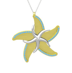 Naia Denizyıldızı Kolye - Akuamarin 18 ayar beyaz altın kolye (50 cm beyaz altın rolo zincir) #14do3b6