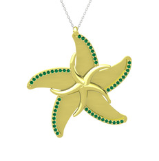Naia Denizyıldızı Kolye - Yeşil kuvars 14 ayar altın kolye (50 cm beyaz altın rolo zincir) #152a22d