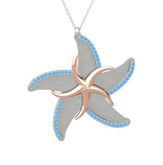 Naia Denizyıldızı Kolye - Akuamarin 8 ayar rose altın kolye (50 cm beyaz altın rolo zincir) #1btptp8
