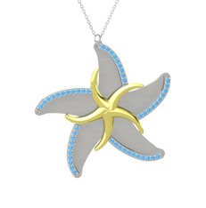 Naia Denizyıldızı Kolye - Akuamarin 8 ayar altın kolye (50 cm beyaz altın rolo zincir) #1d51bo5