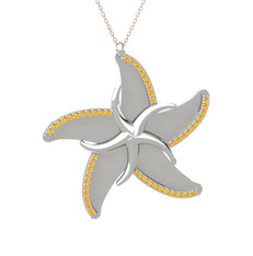 Naia Denizyıldızı Kolye - Sitrin 8 ayar beyaz altın kolye (50 cm gümüş rolo zincir) #1eftihj