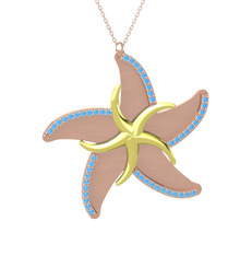 Naia Denizyıldızı Kolye - Akuamarin 8 ayar altın kolye (50 cm rose altın rolo zincir) #1g6vt90