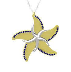 Naia Denizyıldızı Kolye - Lab safir 925 ayar gümüş kolye (50 cm beyaz altın rolo zincir) #1q948w8