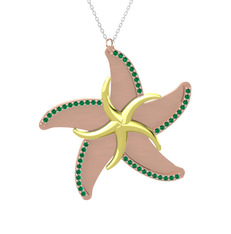 Naia Denizyıldızı Kolye - Yeşil kuvars 8 ayar altın kolye (50 cm beyaz altın rolo zincir) #1tyrnko