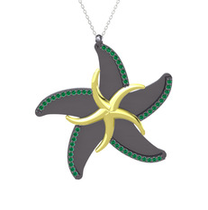 Naia Denizyıldızı Kolye - Yeşil kuvars 14 ayar altın kolye (50 cm beyaz altın rolo zincir) #2i7tli
