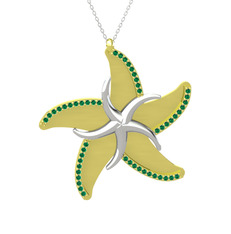 Naia Denizyıldızı Kolye - Yeşil kuvars 14 ayar beyaz altın kolye (50 cm beyaz altın rolo zincir) #61aagd