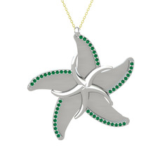Naia Denizyıldızı Kolye - Yeşil kuvars 14 ayar beyaz altın kolye (50 cm gümüş rolo zincir) #9x5o79