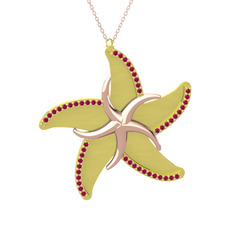 Naia Denizyıldızı Kolye - Rodolit garnet 8 ayar rose altın kolye (50 cm rose altın rolo zincir) #a0hek2