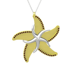 Naia Denizyıldızı Kolye - Dumanlı kuvars 8 ayar beyaz altın kolye (50 cm gümüş rolo zincir) #asie8w