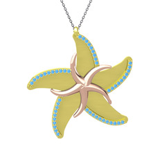Naia Denizyıldızı Kolye - Akuamarin 8 ayar rose altın kolye (50 cm gümüş rolo zincir) #n2vvt5