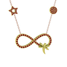 Yusufçuk Sonsuzluk Kolye - Garnet 14 ayar altın kolye (40 cm rose altın rolo zincir) #11mhkd7