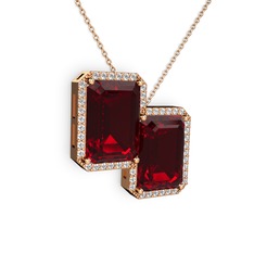 Garnet ve swarovski 18 ayar rose altın kolye (40 cm gümüş rolo zincir)