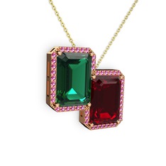 Avis Kolye - Yeşil kuvars, garnet ve rodolit garnet 18 ayar rose altın kolye (40 cm altın rolo zincir) #11lylog