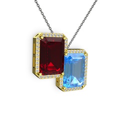 Avis Kolye - Garnet, akuamarin ve swarovski 14 ayar altın kolye (40 cm gümüş rolo zincir) #1ug45a