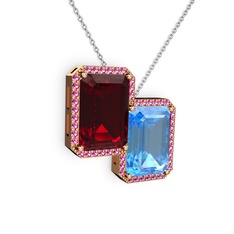 Garnet, akuamarin ve rodolit garnet 925 ayar rose altın kaplama gümüş kolye (40 cm beyaz altın rolo zincir)