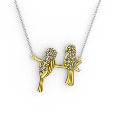 Lora Kuş Kolye - Dumanlı kuvars 18 ayar altın kolye (40 cm beyaz altın rolo zincir) #10c27gn