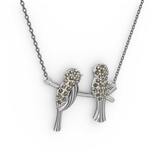 Lora Kuş Kolye - Dumanlı kuvars 8 ayar beyaz altın kolye (40 cm gümüş rolo zincir) #10g6wa5