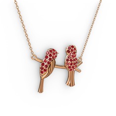 Lora Kuş Kolye - Garnet 925 ayar rose altın kaplama gümüş kolye (40 cm rose altın rolo zincir) #14qxfz3
