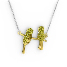 Lora Kuş Kolye - Peridot 18 ayar altın kolye (40 cm gümüş rolo zincir) #15w2ug
