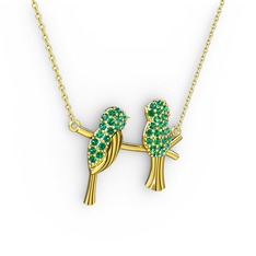 Lora Kuş Kolye - Yeşil kuvars 925 ayar altın kaplama gümüş kolye (40 cm altın rolo zincir) #161guh5