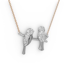 Lora Kuş Kolye - Swarovski 925 ayar gümüş kolye (40 cm rose altın rolo zincir) #19i9p20