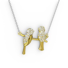 Lora Kuş Kolye - Swarovski 925 ayar altın kaplama gümüş kolye (40 cm beyaz altın rolo zincir) #1aadg1q
