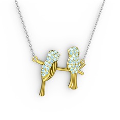 Lora Kuş Kolye - Akuamarin 18 ayar altın kolye (40 cm gümüş rolo zincir) #1f5ir2a
