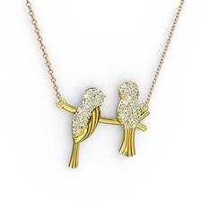 Lora Kuş Kolye - Beyaz zirkon 8 ayar altın kolye (40 cm rose altın rolo zincir) #1idefby