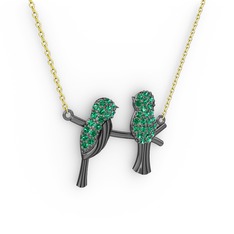 Lora Kuş Kolye - Yeşil kuvars 925 ayar siyah rodyum kaplama gümüş kolye (40 cm altın rolo zincir) #1l7e615