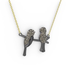 Lora Kuş Kolye - Dumanlı kuvars 925 ayar siyah rodyum kaplama gümüş kolye (40 cm altın rolo zincir) #1njgfzl