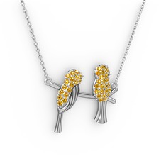Lora Kuş Kolye - Sitrin 8 ayar beyaz altın kolye (40 cm beyaz altın rolo zincir) #1oakccx