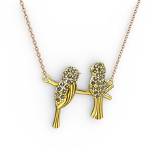 Lora Kuş Kolye - Dumanlı kuvars 8 ayar altın kolye (40 cm rose altın rolo zincir) #1qa95ro