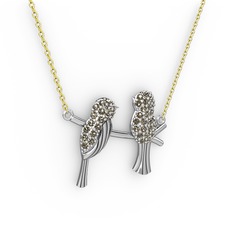 Lora Kuş Kolye - Dumanlı kuvars 8 ayar beyaz altın kolye (40 cm gümüş rolo zincir) #1r5fg94