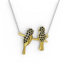 Lora Kuş Kolye - Siyah zirkon 18 ayar altın kolye (40 cm beyaz altın rolo zincir) #1sg0qly