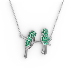 Lora Kuş Kolye - Yeşil kuvars 925 ayar gümüş kolye (40 cm beyaz altın rolo zincir) #1srhhab