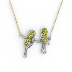 Lora Kuş Kolye - Peridot 8 ayar beyaz altın kolye (40 cm gümüş rolo zincir) #1td72em