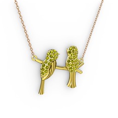 Lora Kuş Kolye - Peridot 8 ayar altın kolye (40 cm rose altın rolo zincir) #1vizgx5
