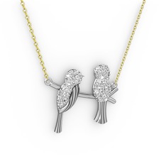 Lora Kuş Kolye - Pırlanta 18 ayar beyaz altın kolye (0.418 karat, 40 cm altın rolo zincir) #1xkizxg