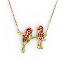 Lora Kuş Kolye - Garnet 14 ayar altın kolye (40 cm rose altın rolo zincir) #22aal5