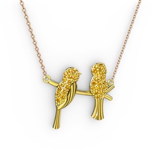 Lora Kuş Kolye - Sitrin 18 ayar altın kolye (40 cm rose altın rolo zincir) #3an4x6