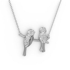 Lora Kuş Kolye - Pırlanta 925 ayar gümüş kolye (0.418 karat, 40 cm beyaz altın rolo zincir) #42g58c