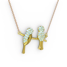 Lora Kuş Kolye - Akuamarin 8 ayar altın kolye (40 cm rose altın rolo zincir) #4hqzdz