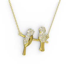 Lora Kuş Kolye - Beyaz zirkon 18 ayar altın kolye (40 cm altın rolo zincir) #77qj52