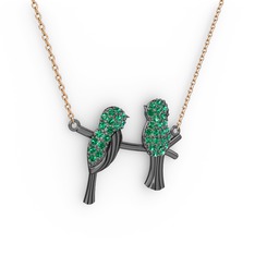 Lora Kuş Kolye - Yeşil kuvars 925 ayar siyah rodyum kaplama gümüş kolye (40 cm rose altın rolo zincir) #8wzajp